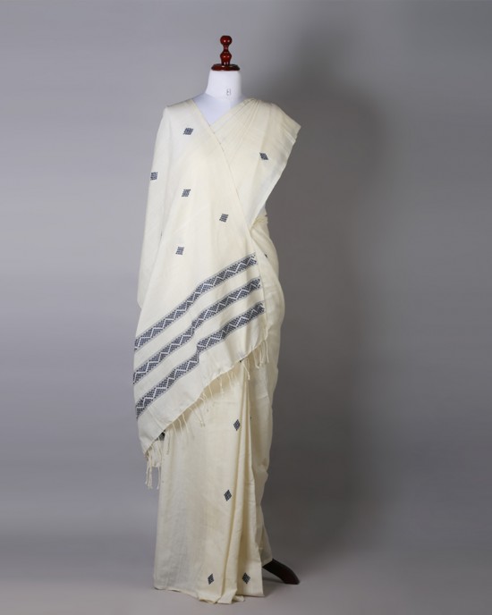 Handwoven Off White Cotton Saree