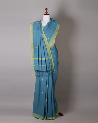 Handwoven Azure Blue Cotton Saree