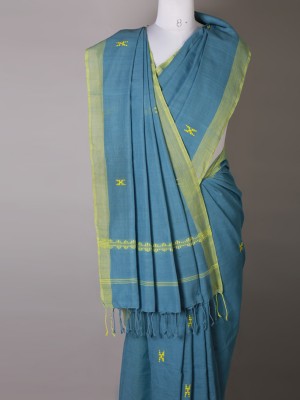 Handwoven Azure Blue Cotton Saree Handwoven Azure Blue Cotton Saree