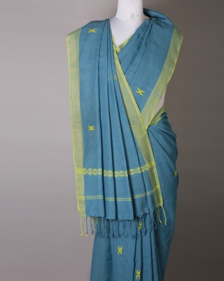 Handwoven Azure Blue Cotton Saree