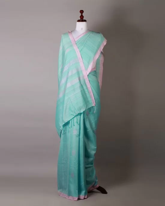 Linen Cotton Silk Sky Blue Saree, Casual Wear