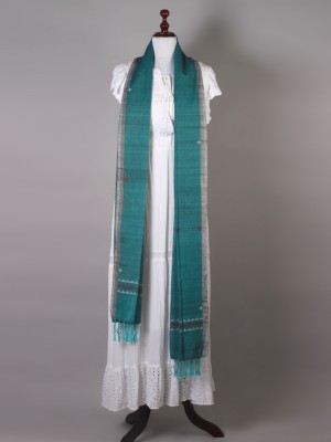 Handwoven Peacock Blue Dupatta