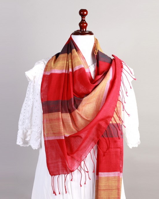 Handwoven Red Cotton Stole 
