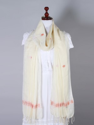 Handwoven Off White and Orange Dupatta