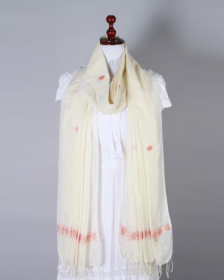 Handwoven Off White and Orange Dupatta