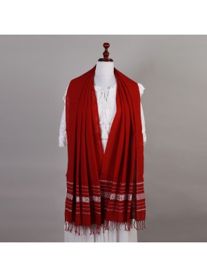 Handwoven Cotton Maroon and White Stole