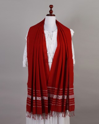 Handwoven Cotton Maroon and White Stole