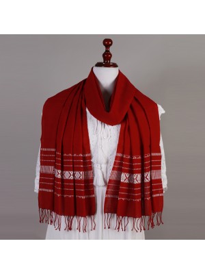 Handwoven Cotton Maroon and White Stole