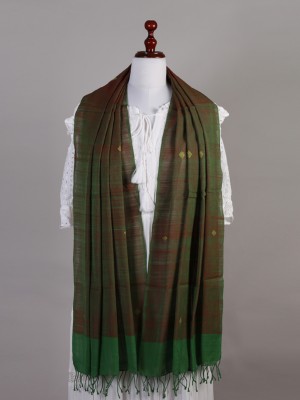 Handwoven Cotton Dark Green Stole 