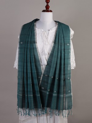 Handwoven Cotton Reshmi Blue Black Stole