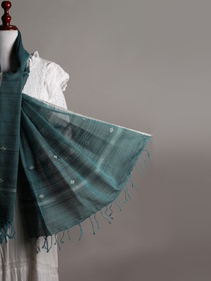 Handwoven Cotton Reshmi Blue Black Stole Handwoven Cotton Reshmi Blue Black Stole