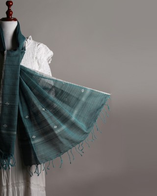 Handwoven Cotton Reshmi Blue Black Stole