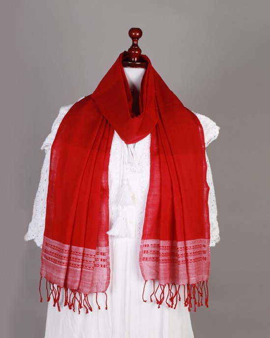 Handwoven Cotton Red Stole