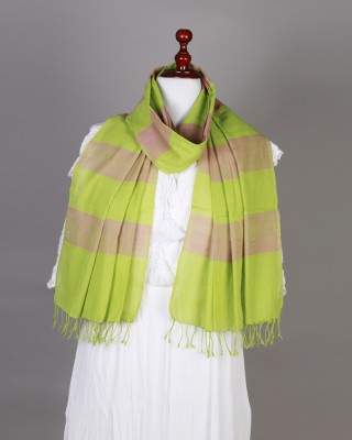  Handwoven Cotton Green Pink Stole