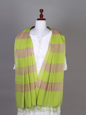  Handwoven Cotton Green Pink Stole