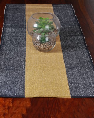 Handwoven Cotton Black And Yellow Runner and Mat
