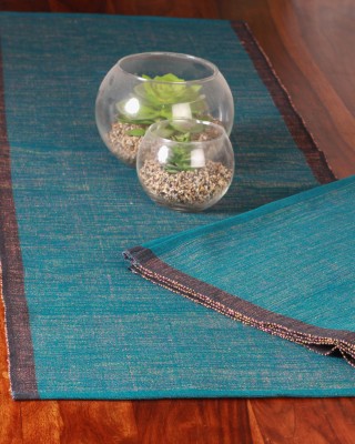 Handwoven Dark Blue and Black Cotton Runner And Mat