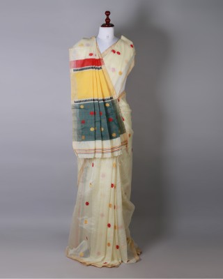 Off White and Bottle Green Silk Saree