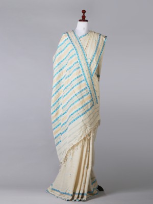 White and Blue With Muga Ghisa Silk Saree White and Blue With Muga Ghisa Silk Saree