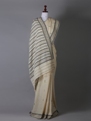 White and Black With Muga Ghisa Silk Saree