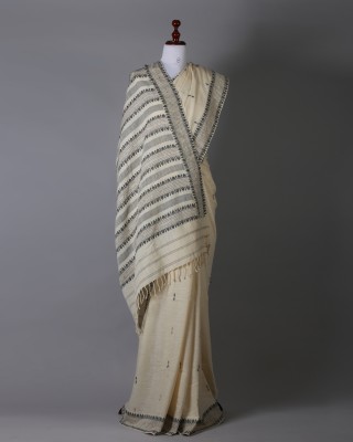 White and Black With Muga Ghisa Silk Saree
