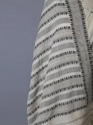White and Black With Muga Ghisa Silk Saree