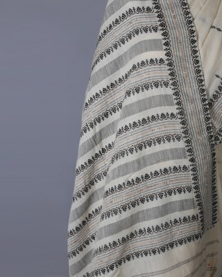 White and Black With Muga Ghisa Silk Saree