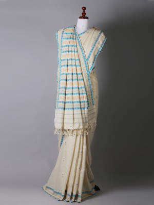 White and Blue Golden Silk Saree