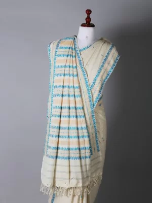 White and Blue Golden Silk Saree