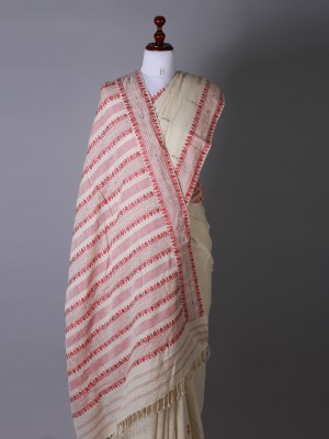White and Red With Muga Ghisa Silk Saree White and Red With Muga Ghisa Silk Saree