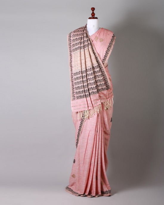 Pink and Black Silk Saree