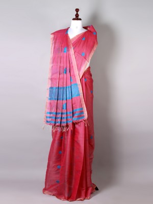 Onion Pink and Blue Silk Saree
