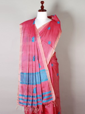 Onion Pink and Blue Silk Saree