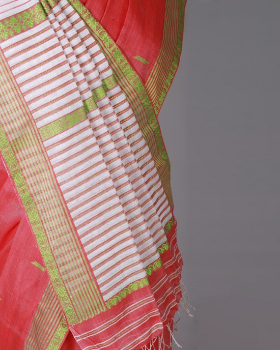Red and Green Silk Saree