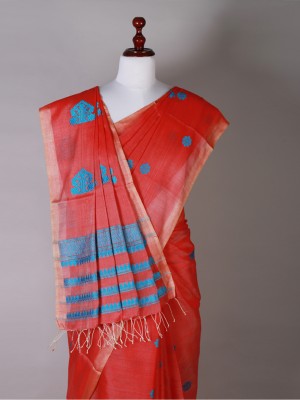 Red and Blue Silk Saree