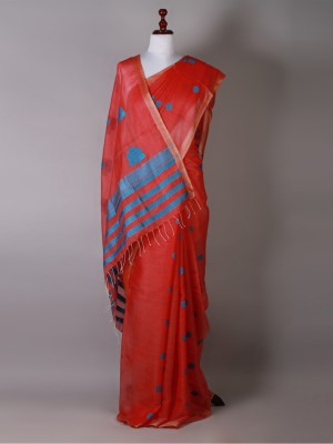 Red and Blue Silk Saree