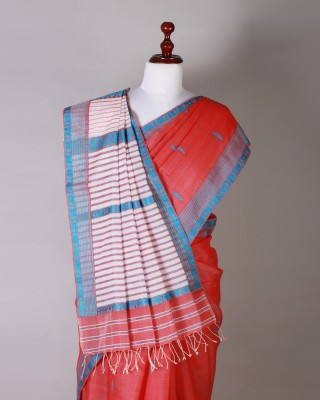 Red and Blue Silk Saree