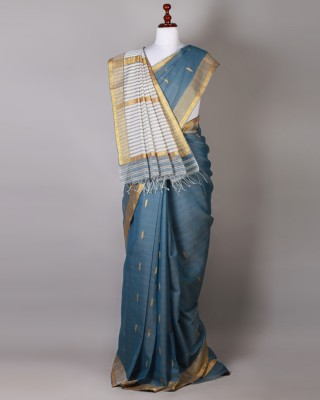 Stone Blue and Golden Silk Saree