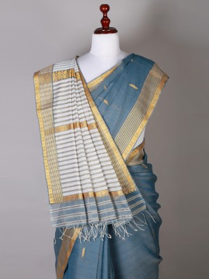 Stone Blue and Golden Silk Saree Stone Blue and Golden Silk Saree