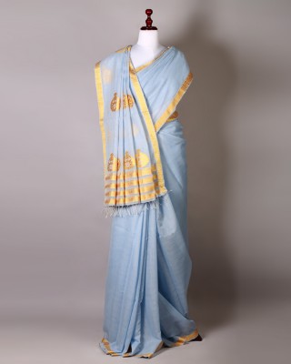 Sky Blue and Golden Silk Saree