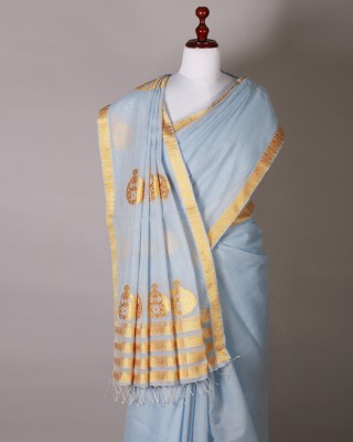 Sky Blue and Golden Silk Saree