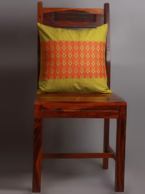 Handwoven Green and Orange Cotton Cushion Cover | 16x16 Inch
