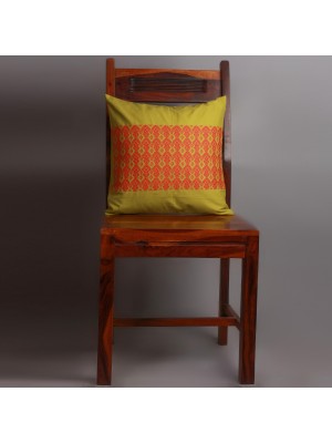 Handwoven Green and Orange Cotton Cushion Cover | 16x16 Inch