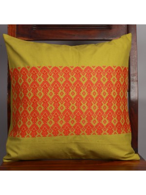 Handwoven Green and Orange Cotton Cushion Cover | 16x16 Inch