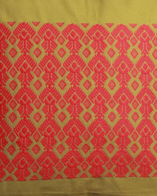 Handwoven Green and Orange Cotton Cushion Cover | 16x16 Inch