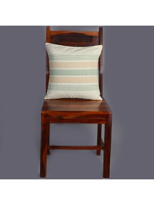 Handwoven Off White and Green Cotton Cushion Cover | 12x12 Inch
