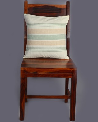 Handwoven Off White and Green Cotton Cushion Cover | 12x12 Inch