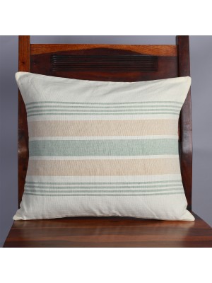 Handwoven Off White and Green Cotton Cushion Cover | 12x12 Inch