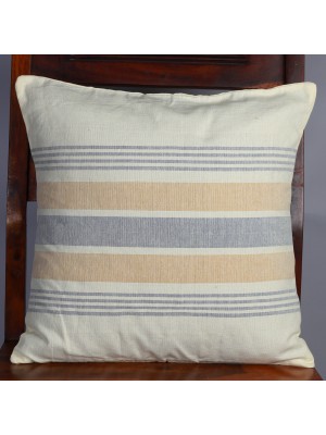 Handwoven Off White and Blue Cotton Cushion Cover | 16x16 Inch
