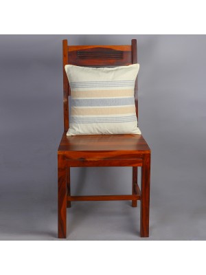Handwoven Off White and Blue Cotton Cushion Cover | 16x16 Inch